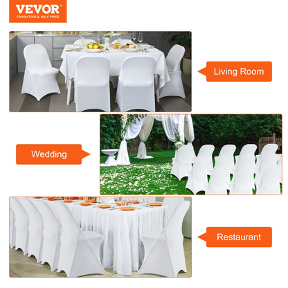 VEVOR White Stretch Spandex Chair Covers - 30 PCS, Folding Kitchen Chairs Cover, Universal Washable Slipcovers Protector, Removable Chair Seat Covers, for Wedding Party Dining Room Banquet Event