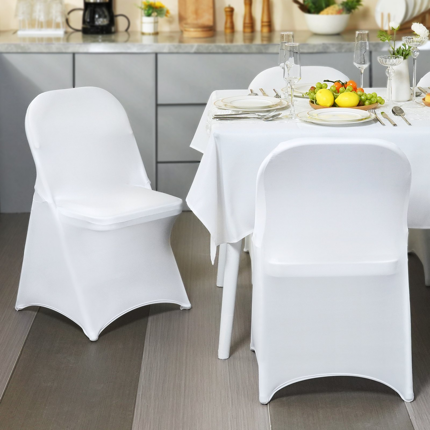 VEVOR White Stretch Spandex Chair Covers - 30 PCS, Folding Kitchen Chairs Cover, Universal Washable Slipcovers Protector, Removable Chair Seat Covers, for Wedding Party Dining Room Banquet Event