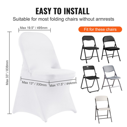 VEVOR White Stretch Spandex Chair Covers - 12 PCS, Folding Kitchen Chairs Cover, Universal Washable Slipcovers Protector, Removable Chair Seat Covers, for Wedding Party Dining Room Banquet Event