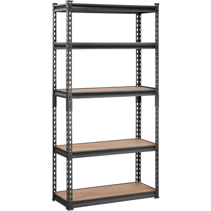 VEVOR Storage Shelving Unit, 5-Tier Adjustable, 2000 lbs Capacity, Heavy Duty Garage Shelves Metal Organizer Utility Rack, Black, 30" L x 12" W x 60" H for Kitchen Pantry Basement Bathroom Laundry