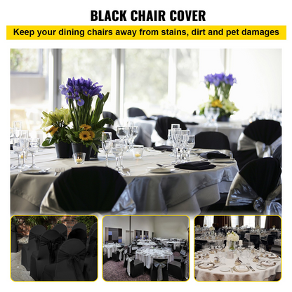 VEVOR Stretch Spandex Folding Chair Covers, Universal Fitted Arched Front Cover, Removable Washable Protective Slipcovers, for Wedding, Holiday, Banquet, Party, Celebration, Dining (50PCS Black)