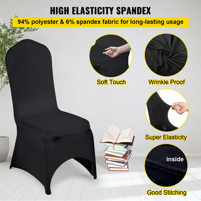 VEVOR Stretch Spandex Folding Chair Covers, Universal Fitted Arched Front Cover, Removable Washable Protective Slipcovers, for Wedding, Holiday, Banquet, Party, Celebration, Dining (50PCS Black)