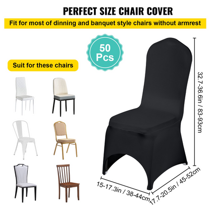 VEVOR Stretch Spandex Folding Chair Covers, Universal Fitted Arched Front Cover, Removable Washable Protective Slipcovers, for Wedding, Holiday, Banquet, Party, Celebration, Dining (50PCS Black)