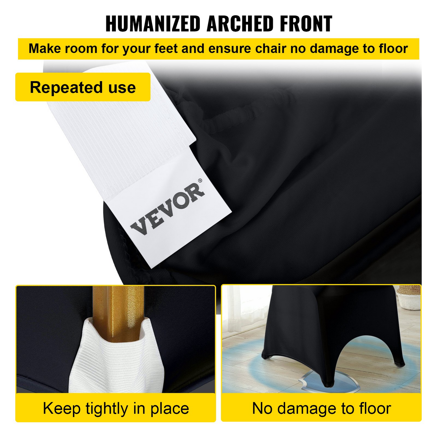 VEVOR Stretch Spandex Folding Chair Covers, Universal Fitted Arched Front Cover, Removable Washable Protective Slipcovers, for Wedding, Holiday, Banquet, Party, Celebration, Dining (50PCS Black)