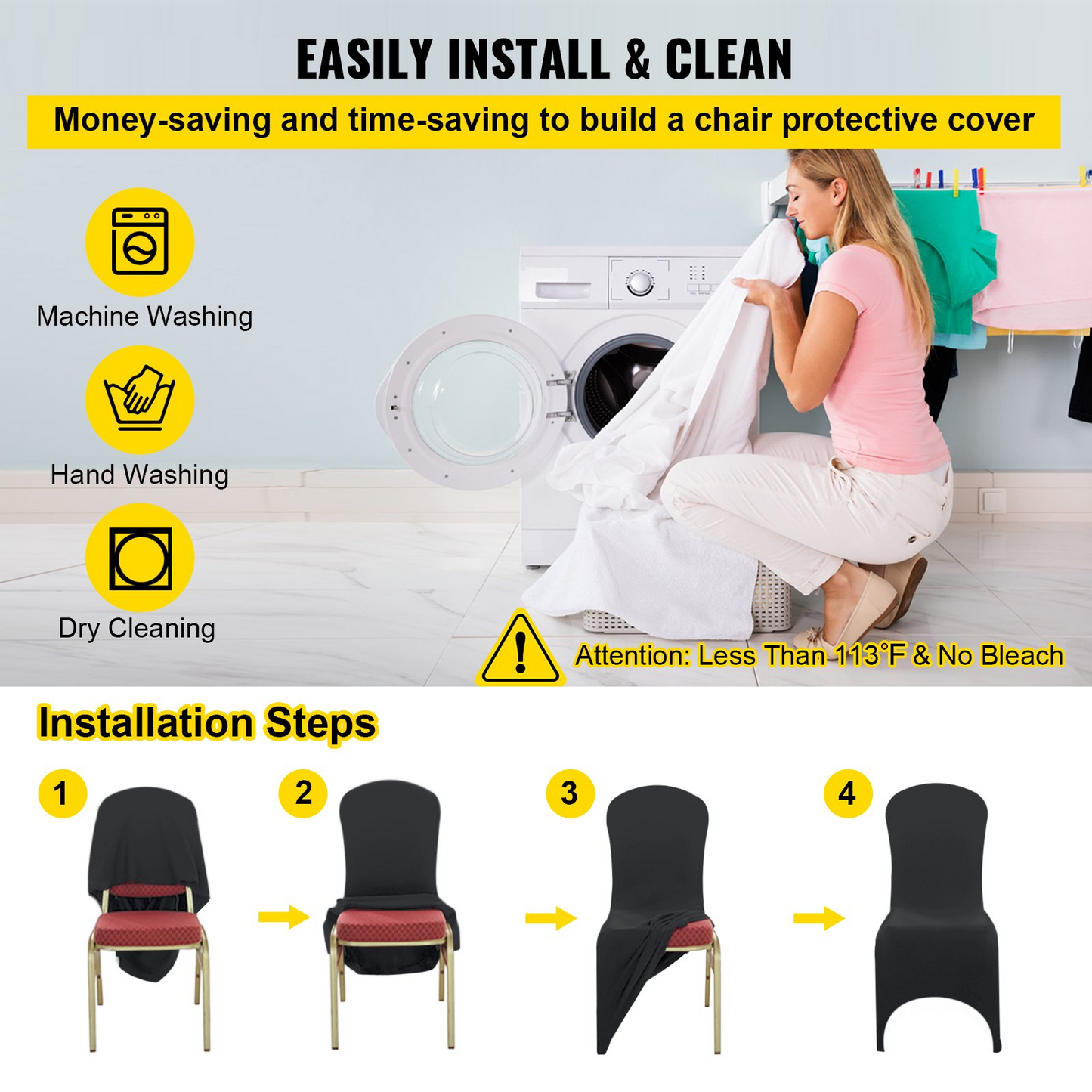 VEVOR Stretch Spandex Folding Chair Covers, Universal Fitted Arched Front Cover, Removable Washable Protective Slipcovers, for Wedding, Holiday, Banquet, Party, Celebration, Dining (50PCS Black)