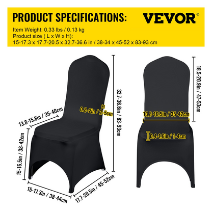 VEVOR Stretch Spandex Folding Chair Covers, Universal Fitted Arched Front Cover, Removable Washable Protective Slipcovers, for Wedding, Holiday, Banquet, Party, Celebration, Dining (50PCS Black)