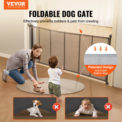 VEVOR Retractable Baby Gate, 34.2" Tall Mesh Baby Gate, Extends up to 76.8" Wide Retractable Gate for Kids or Pets, Retractable Dog Gates for Indoor Stairs, Doorways, Hallways, Playrooms, Gray