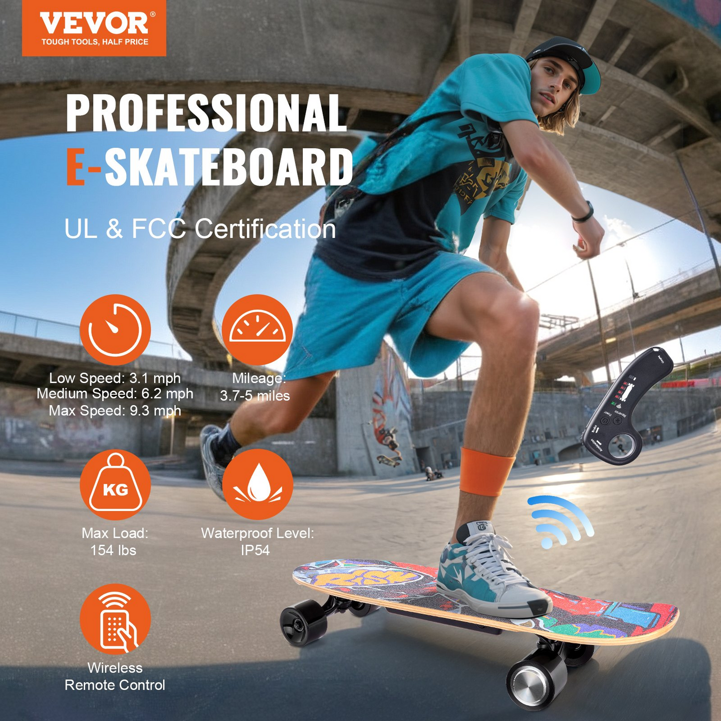 VEVOR Electric Longboard Skateboard with Control 5 Miles Range for Adults Kids