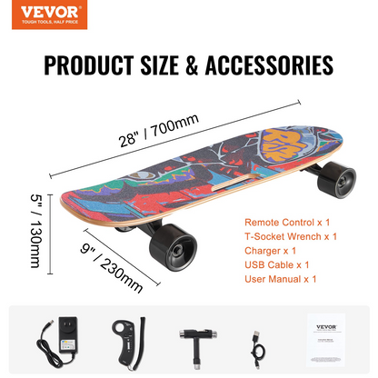 VEVOR Electric Longboard Skateboard with Control 5 Miles Range for Adults Kids