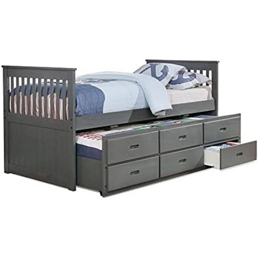 Hugo Twin Over Twin Trundle Bed with 3 Drawers - Grey