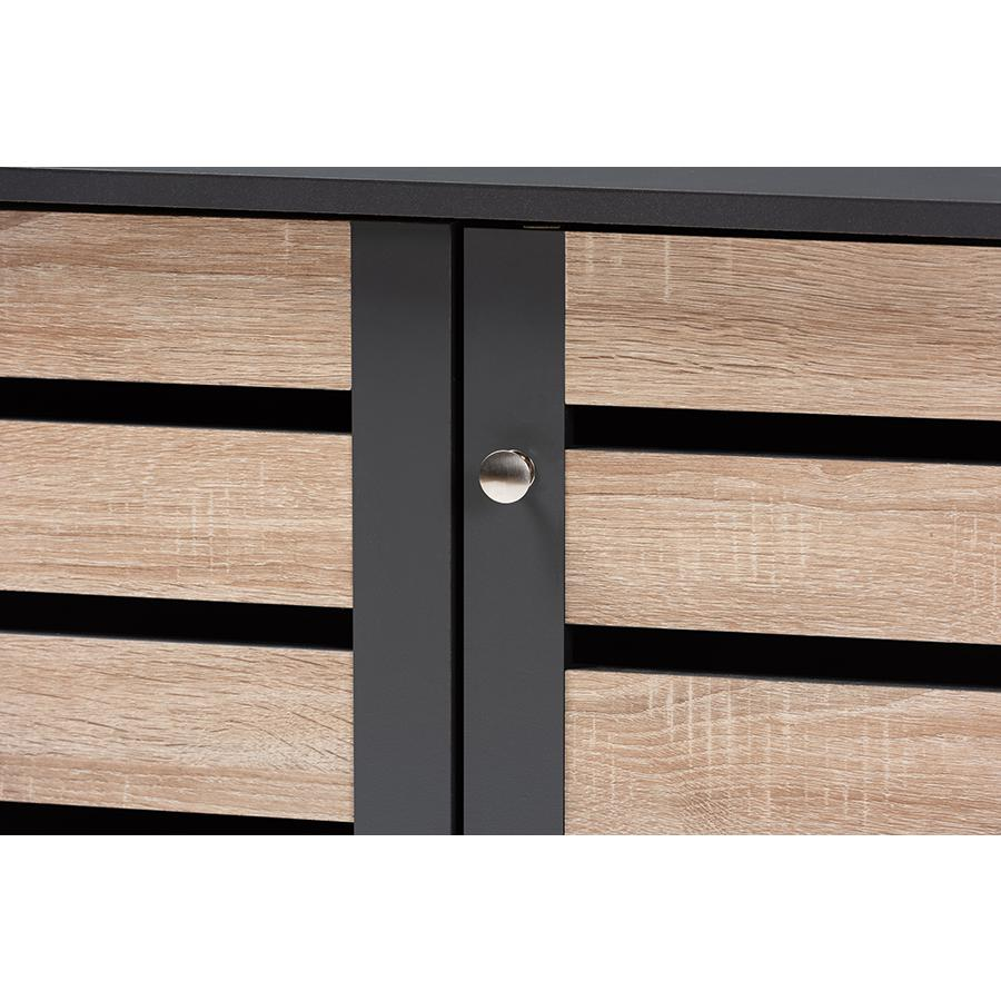 Two-Tone Oak & Dark Gray 3-Door Shoe Cabinet