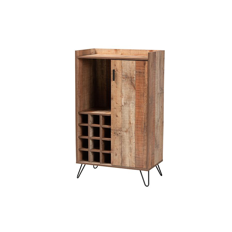 Rustic Brown Finished Wood and Black Metal Wine Storage Cabinet - Stylish and Functional