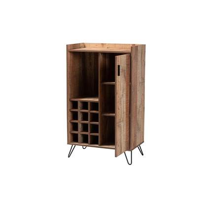 Rustic Brown Finished Wood and Black Metal Wine Storage Cabinet - Stylish and Functional