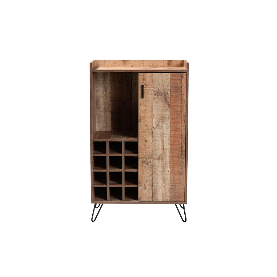 Rustic Brown Finished Wood and Black Metal Wine Storage Cabinet - Stylish and Functional