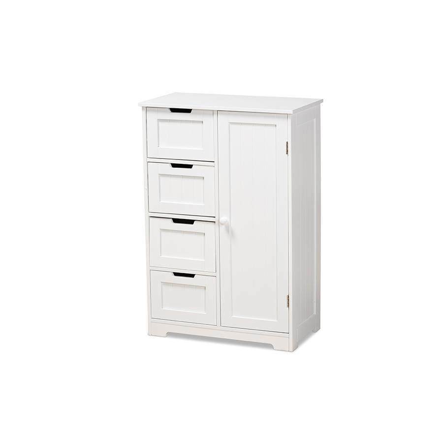 White Finished Wood 4-Drawer Bathroom Storage Cabinet - Modern Solution for Decluttering Your Bathroom