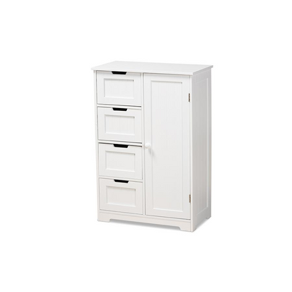 White Finished Wood 4-Drawer Bathroom Storage Cabinet - Modern Solution for Decluttering Your Bathroom