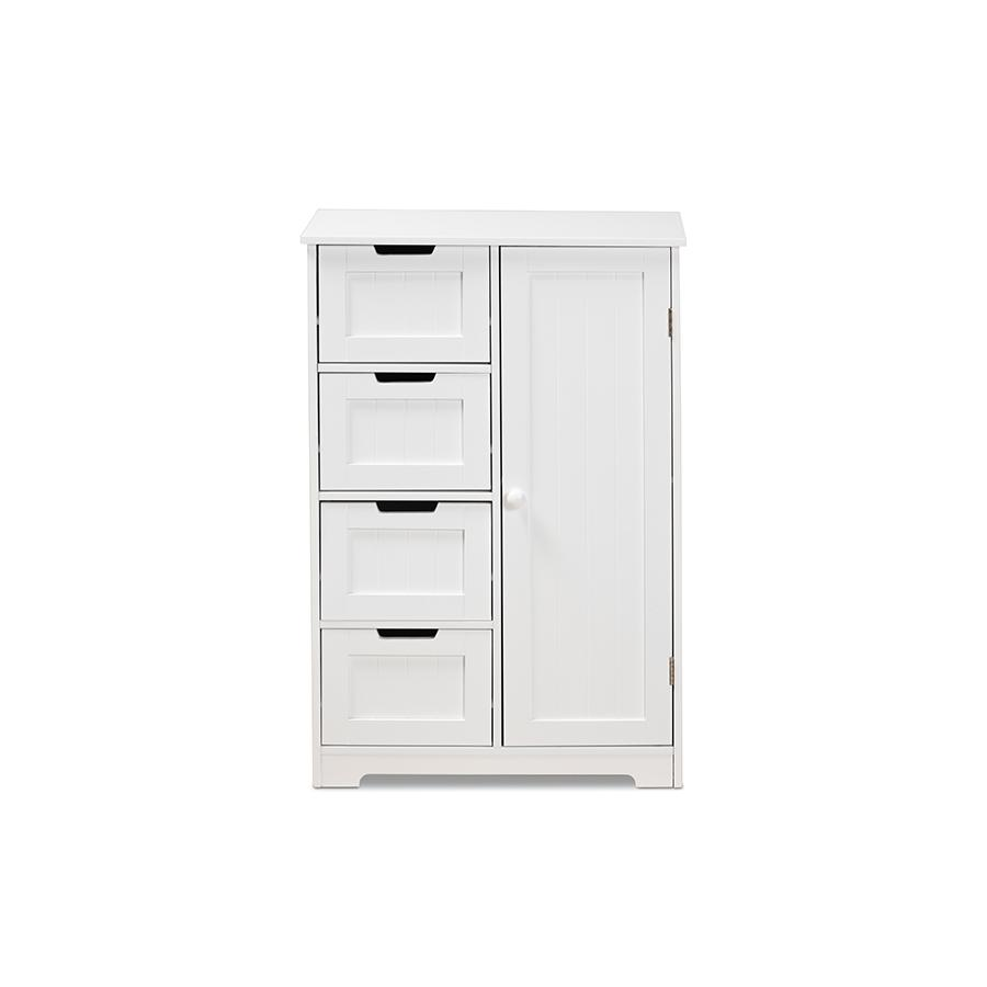 White Finished Wood 4-Drawer Bathroom Storage Cabinet - Modern Solution for Decluttering Your Bathroom