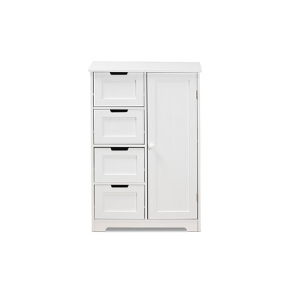 White Finished Wood 4-Drawer Bathroom Storage Cabinet - Modern Solution for Decluttering Your Bathroom