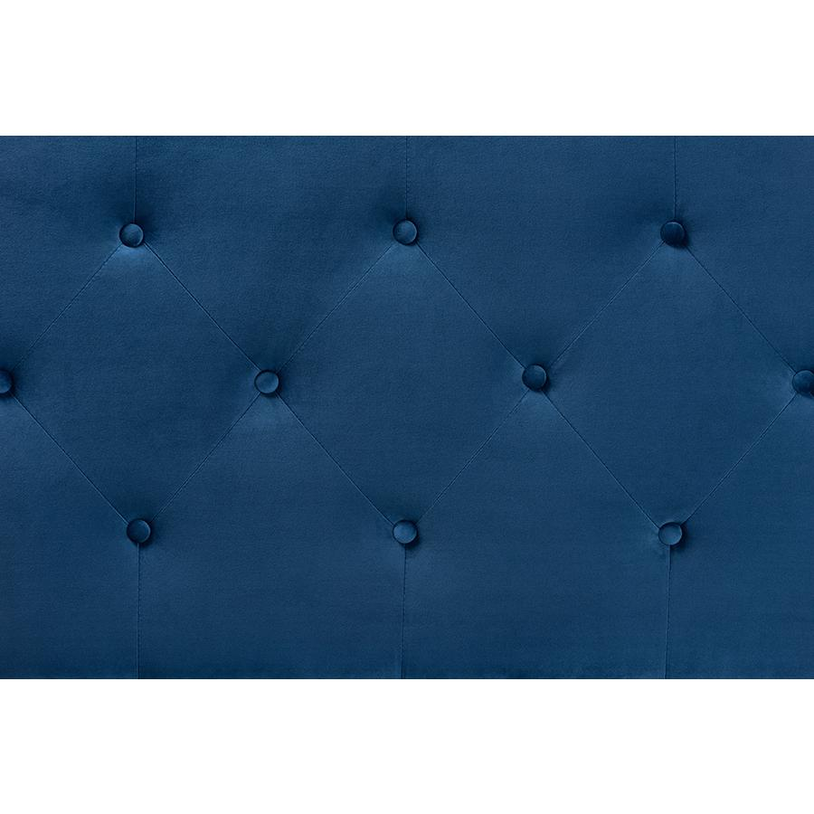 Elevate Your Bedroom with the Navy Blue Velvet Fabric Upholstered King Size Headboard