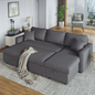 Upholstery Sleeper Sectional Sofa Grey with Storage Space, 2 Tossing Cushions