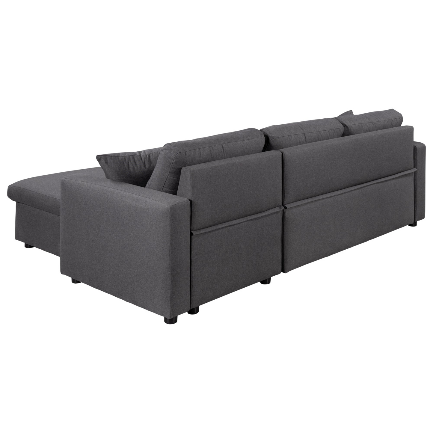 Upholstery Sleeper Sectional Sofa Grey with Storage Space, 2 Tossing Cushions