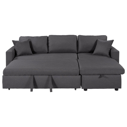 Upholstery Sleeper Sectional Sofa Grey with Storage Space, 2 Tossing Cushions