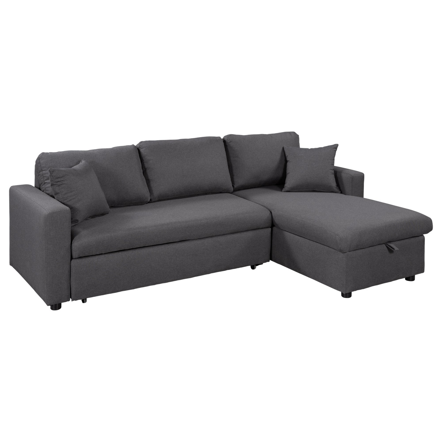 Upholstery Sleeper Sectional Sofa Grey with Storage Space, 2 Tossing Cushions