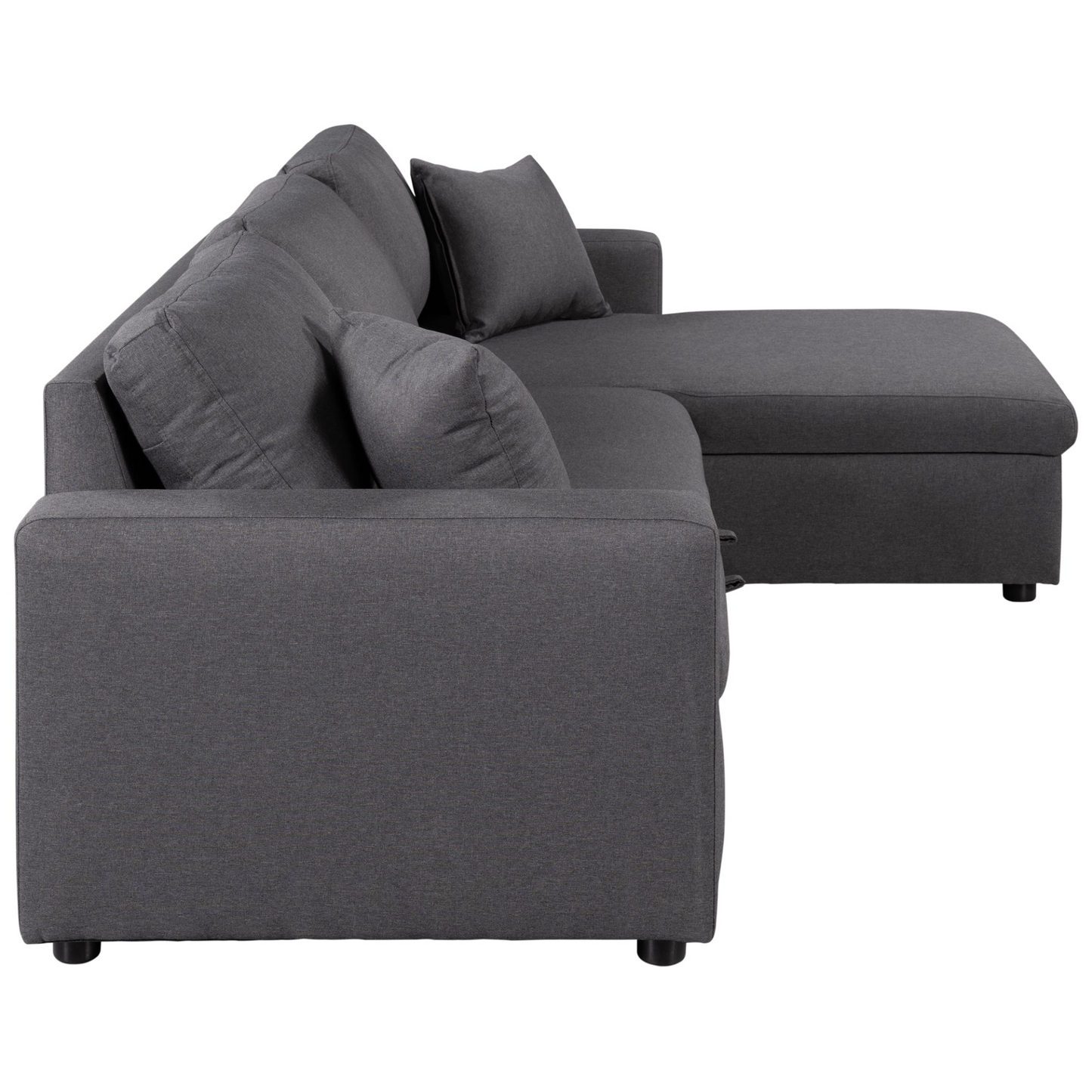 Upholstery Sleeper Sectional Sofa Grey with Storage Space, 2 Tossing Cushions