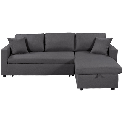 Upholstery Sleeper Sectional Sofa Grey with Storage Space, 2 Tossing Cushions