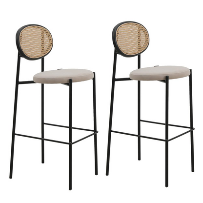 Modern Wicker Bar Stool With Black Steel Frame, Set of 2 - Navarrete Furniture