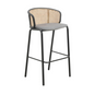 Wicker Bar Stool with Fabric Seat and Black Powder Coated Steel Frame - Navarrete Furniture