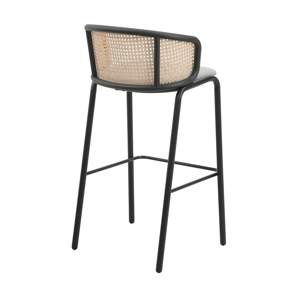 Wicker Bar Stool with Fabric Seat and Black Powder Coated Steel Frame - Navarrete Furniture