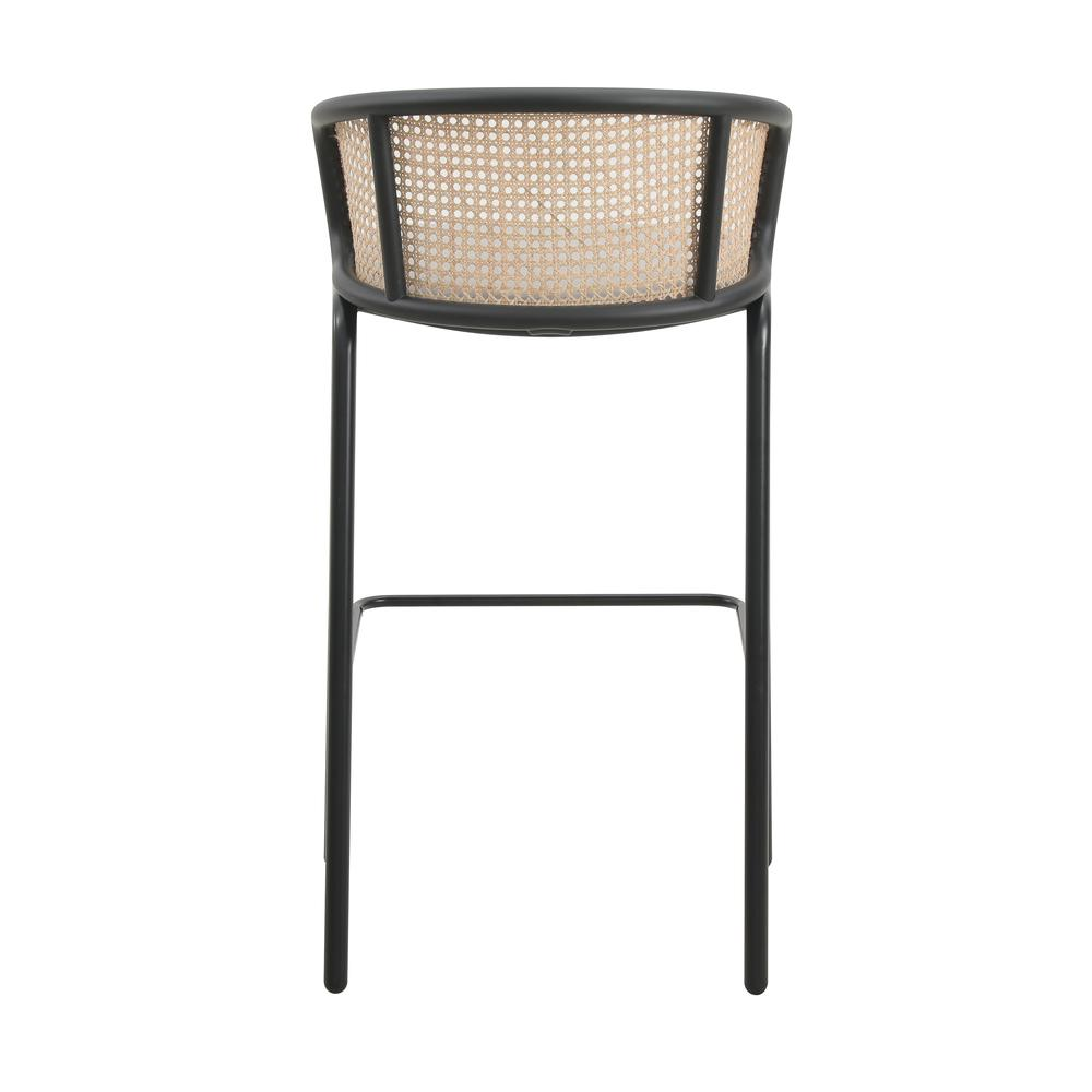 Wicker Bar Stool with Fabric Seat and Black Powder Coated Steel Frame - Navarrete Furniture