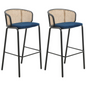 Wicker Bar Stool with Fabric Seat and Black Powder Coated Steel Frame, Set of 2 - Navarrete Furniture