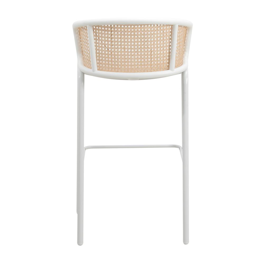 Chic Wicker Bar Stool with Fabric Seat & White Powder Coated Steel Frame