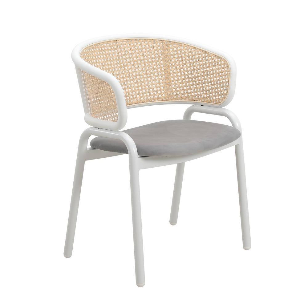 Dining Chair with White Powder Coated Steel Legs and Wicker Back, Set of 2