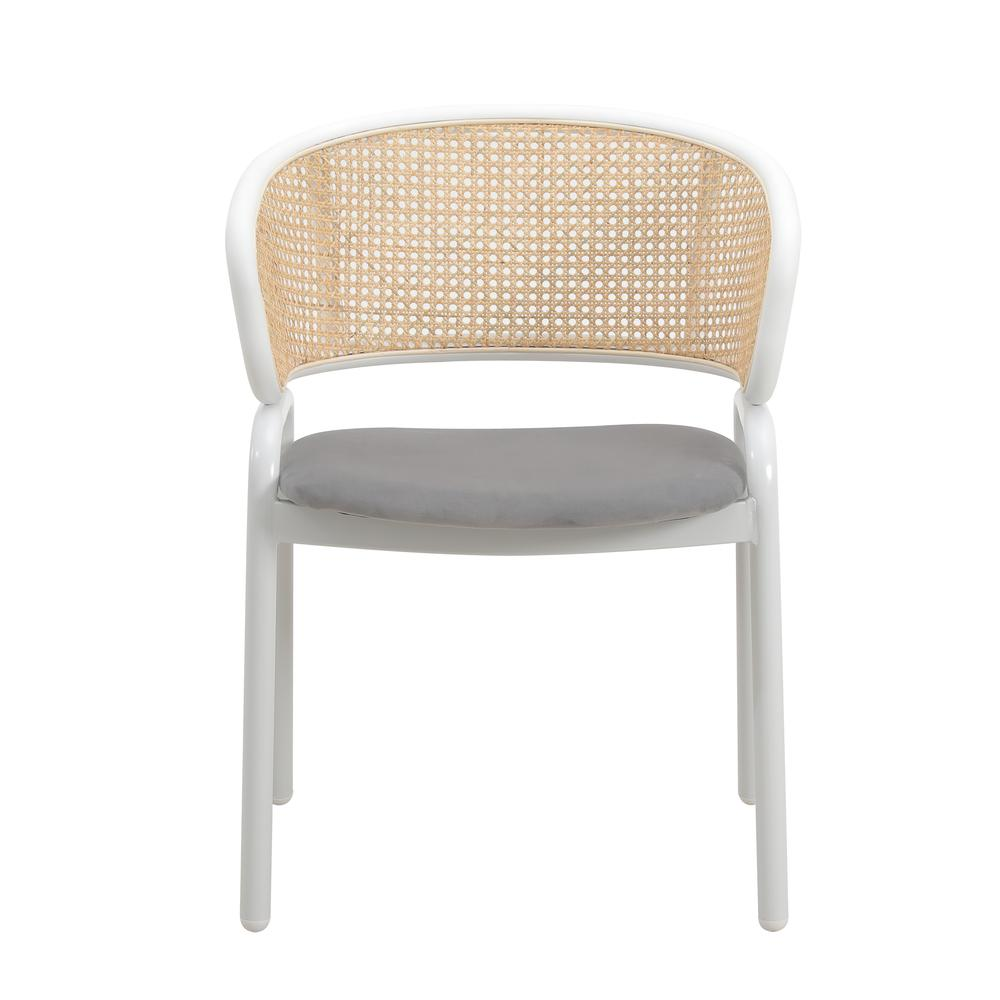 Dining Chair with White Powder Coated Steel Legs and Wicker Back, Set of 2