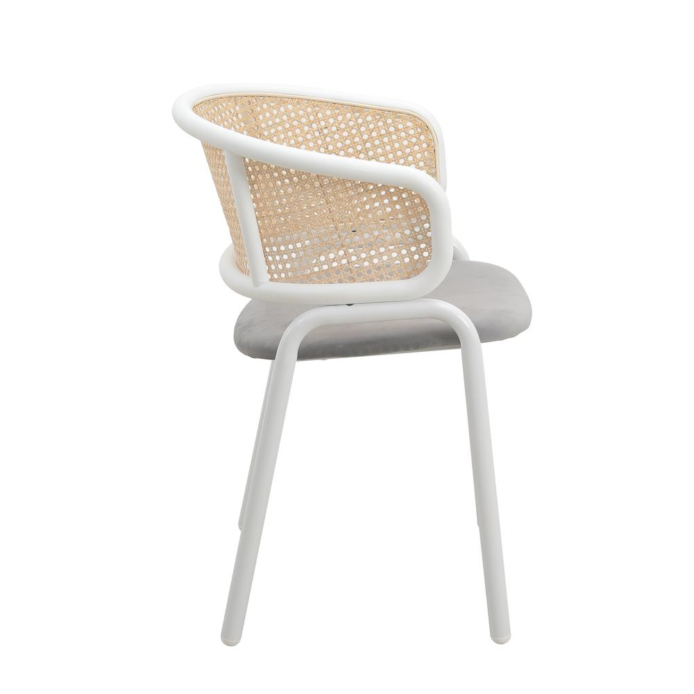 Dining Chair with White Powder Coated Steel Legs and Wicker Back, Set of 2