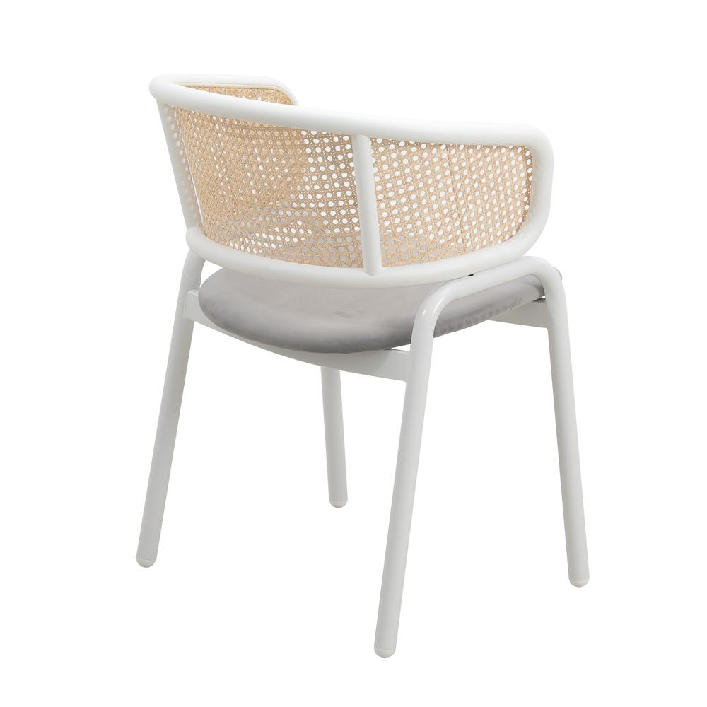 Dining Chair with White Powder Coated Steel Legs and Wicker Back, Set of 2