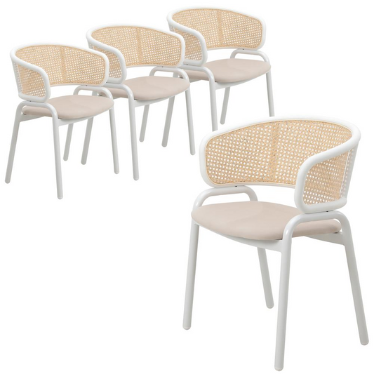 Dining Chair with White Powder Coated Steel Legs and Wicker Back, Set of 4 - Navarrete Furniture