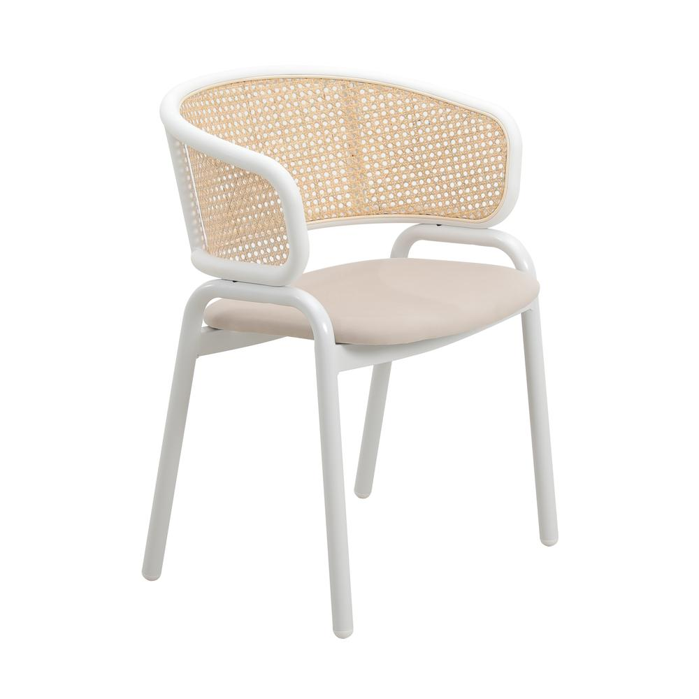 Dining Chair with White Powder Coated Steel Legs and Wicker Back, Set of 4