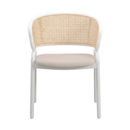 Dining Chair with White Powder Coated Steel Legs and Wicker Back, Set of 4