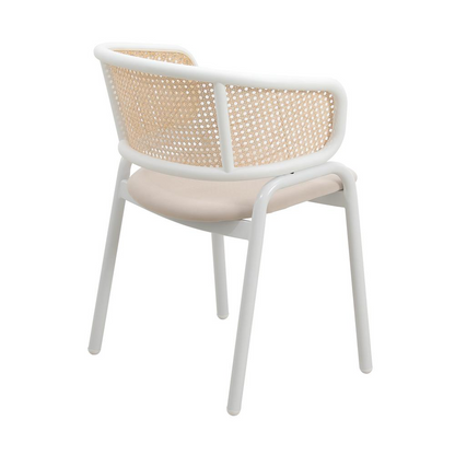 Dining Chair with White Powder Coated Steel Legs and Wicker Back, Set of 4