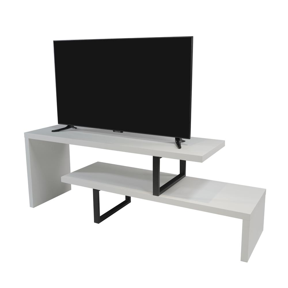 Orford Mid-Century Modern TV Stand with MDF Shelves and Powder Coated Iron Legs - Navarrete Furniture