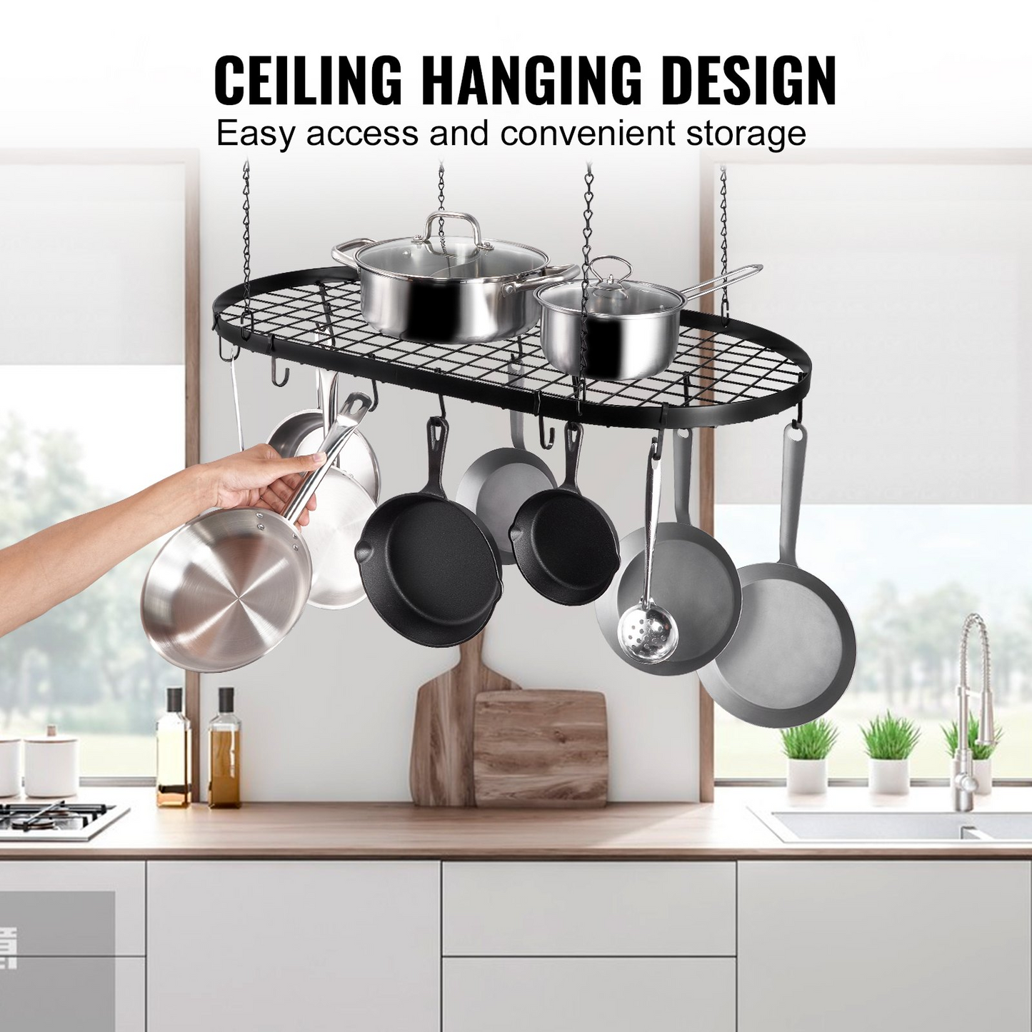 VEVOR 36" Ceiling Mount Pot Rack with 20 Hooks, 80 lbs Capacity