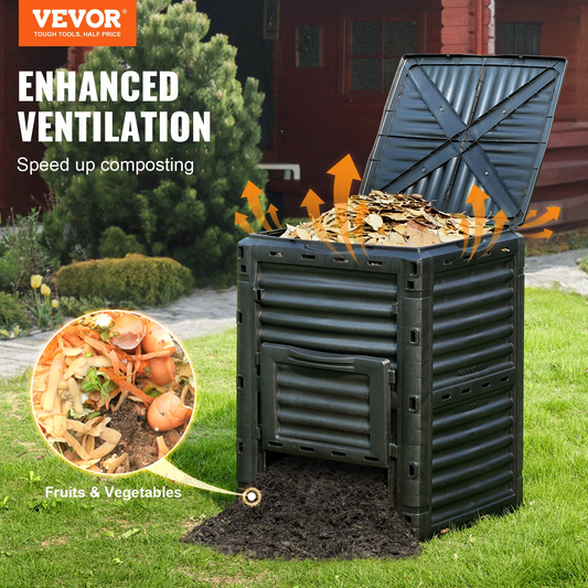 VEVOR Garden Compost Bin 80 Gal, BPA Free Composter, Large Capacity Outdoor Composting Bin with Top Lid and Bottom Door, Easy Assembling, Lightweight, Fast Creation of Fertile Soil