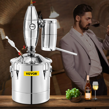 VEVOR 70L 18.5Gal Water Alcohol Distiller 304 Stainless Steel Alcohol Still Wine Making Boiler Home Kit with Thermometer for Whiskey Brandy Essential, Sliver