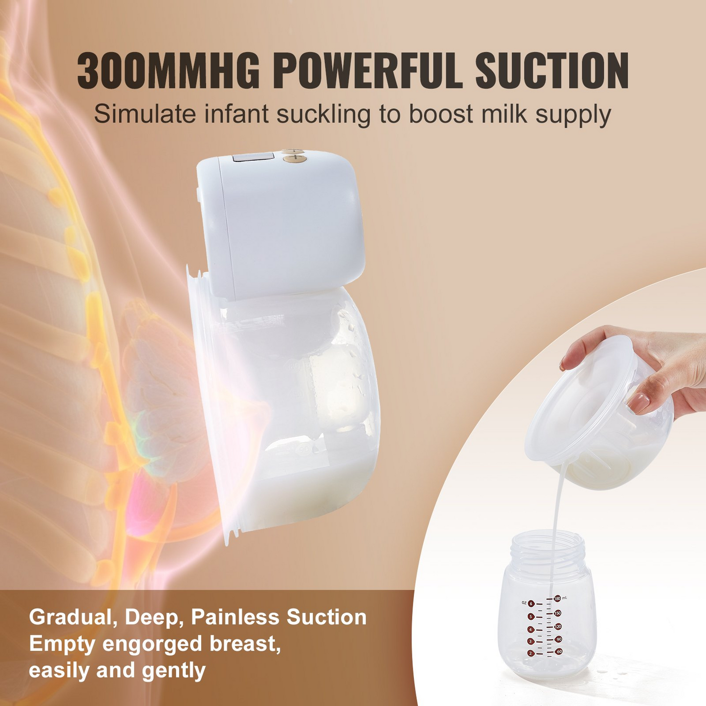 VEVOR Breast Pump, Wearable Electric Breast Pumps Hands Free, 4 Mode & 12 Levels, 300mmHg Strong Suction, Ultra-Quiet Rechargeable Portable Breastfeeding Pump with LED Display, 24mm Insert/28mm Flange