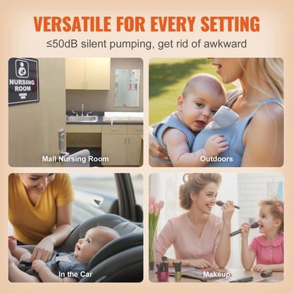 VEVOR Breast Pump, Wearable Electric Breast Pumps Hands Free, 4 Mode & 12 Levels, 300mmHg Strong Suction, Ultra-Quiet Rechargeable Portable Breastfeeding Pump with LED Display, 24mm Insert/28mm Flange