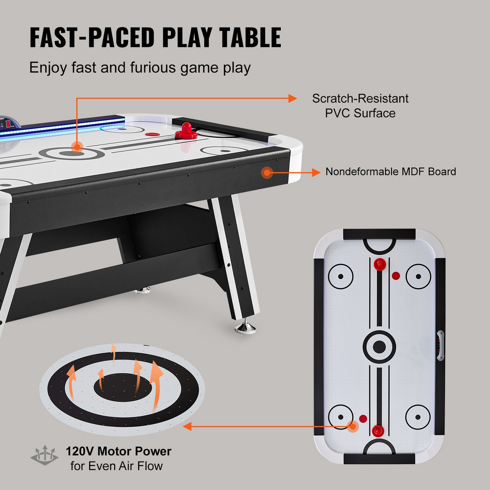 VEVOR Air-Powered Hockey Table, 72" Indoor Hockey Table for Kids and Adults, LED Sports Hockey Game